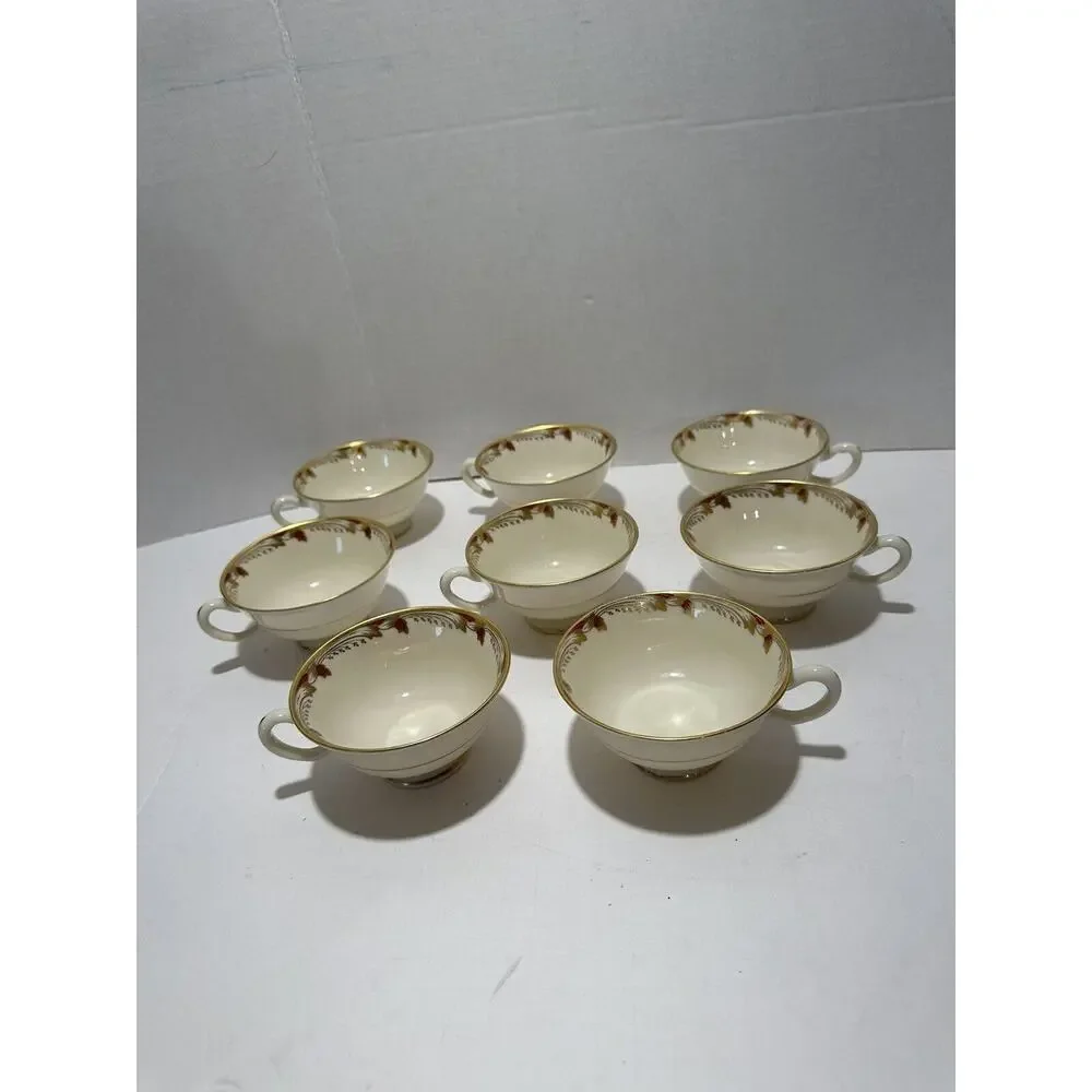 Lenox Essex Maroon 0-351-R Footed Teacups Set of 8 Lot Coffee Tea‎ Cups Made USA